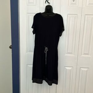 Navy Blue Short Sleeve Dress with Drawstring